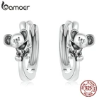 Серьги-кольца женские из серебра 925 пробы, с коалой, BSE507