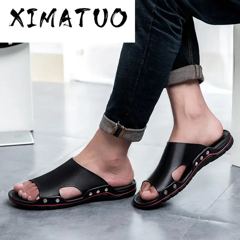 Брендовые летние мужские шлепанцы Сандалии на плоской подошве Повседневные