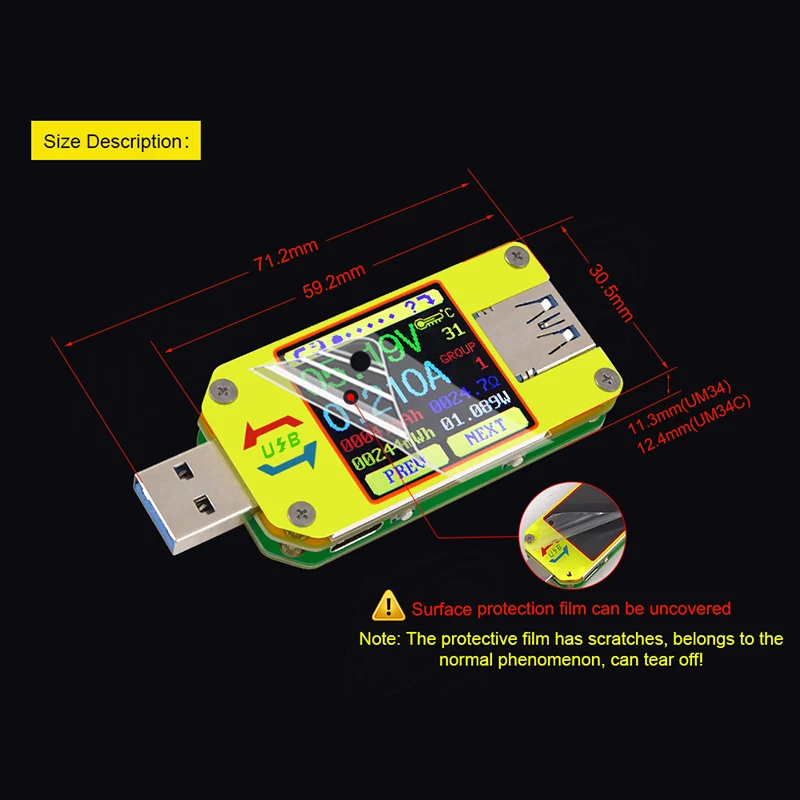 Вольтметр-Амперметр UM34C/UM34 постоянного тока измеритель напряжения APP USB 3.0 заряда