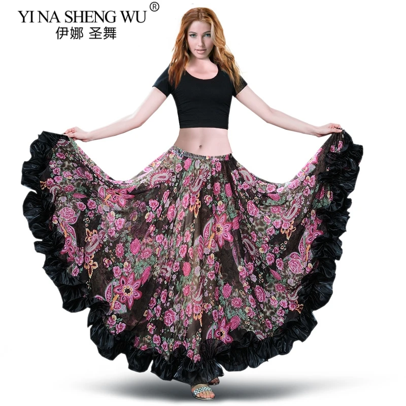 

New Bellydancing Bohemia Chiffon 360 degrees Large Swing Skirts Gypsy Belly Dance Skirt Costumes Dress Spanish Flamenco Skirt