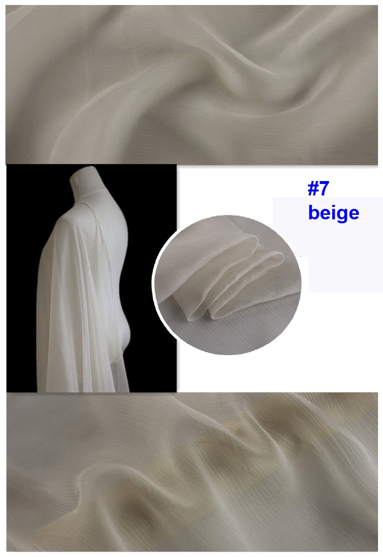 7 beige Гладкокрашеный чистый шелк тутового шелкопряда шарф текстиль Crinkled шелк шифон ткани-креп - Цвет: 7 beige