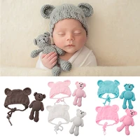 newborn baby girl boy photography prop photo crochet knit costume bear hat set