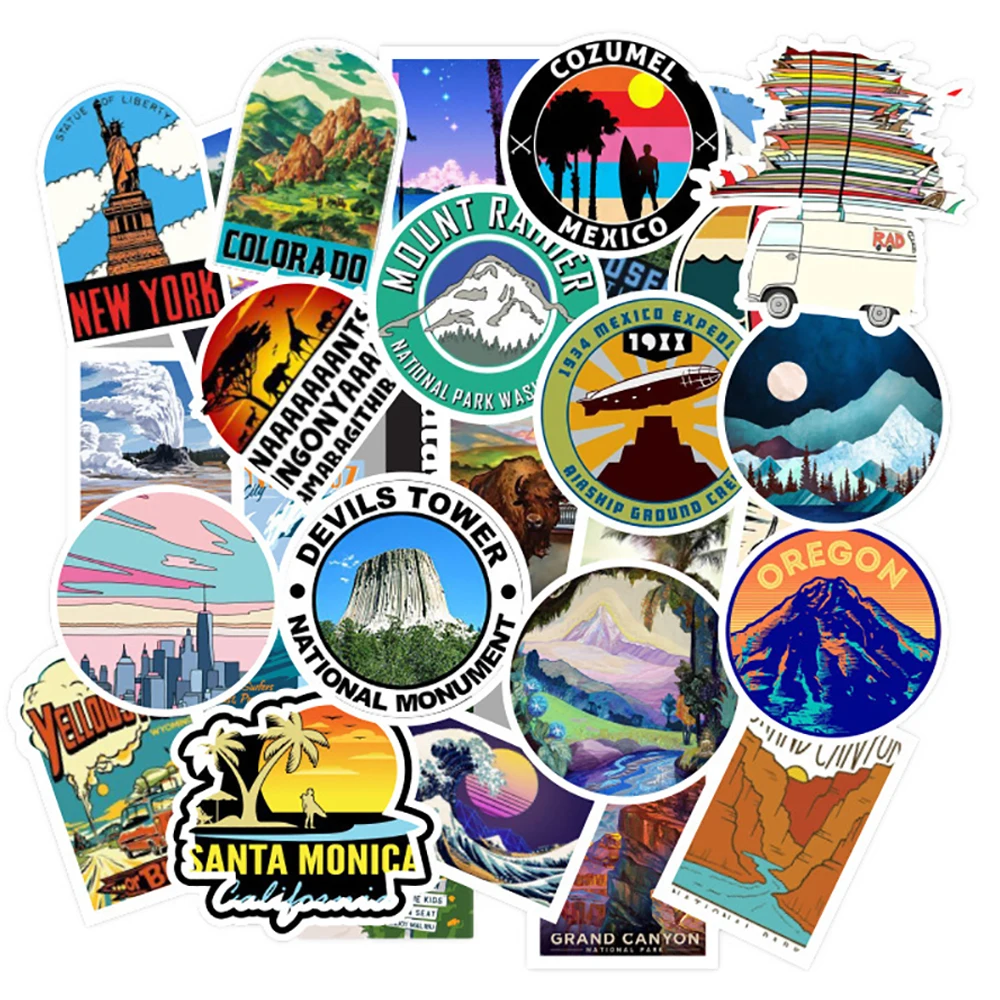 

10/30/50PCS Outdoor Travel Scenery Stickers DIY Phone Snowboard Laptop Luggage Fridge Guitar Graffiti Waterproof Decal Stickers
