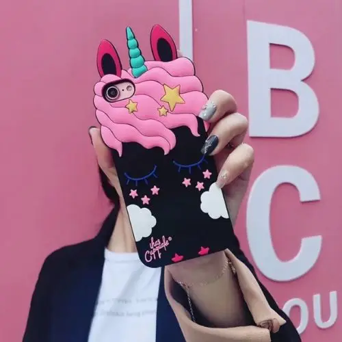 Для iPhone 5, 5S, 5C, SE, 6, 6s, 7, 8 Plus, X, XS, XR, XS Max, 3D, милый детский чехол для мобильного телефона с мультяшными животными, мягкий силиконовый чехол-накладка - Цвет: Black Pretty Unicorn