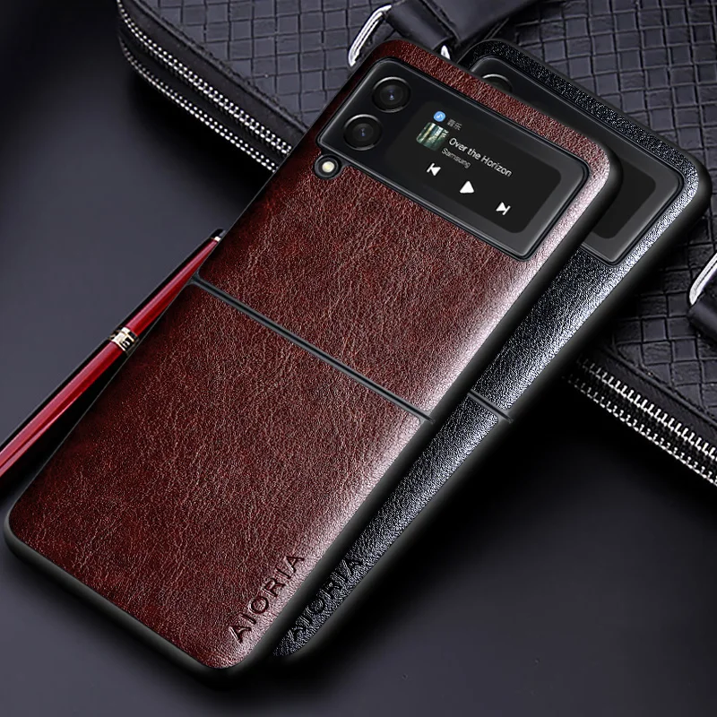 Luxury PU leather Case for Samsung galaxy Z Flip3 Flip 4 5G Business solid color design phone cover for samsung z flip 3 5g case