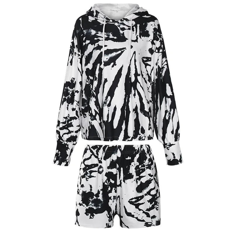 

DiiWii Womens Fashion Tie Dye Loose Fitting Hoodie Shorts Set Female Hot Style
