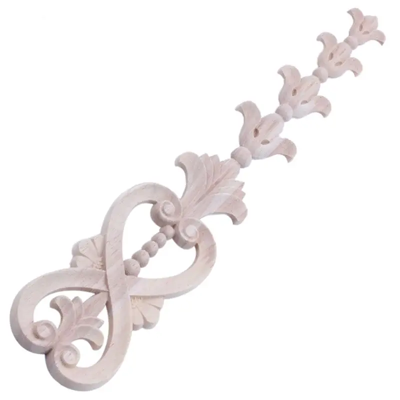 

Rubber Wood Carved Onlay Applique Unpainted Flower Door Home Furniture Decor size:36X7cm