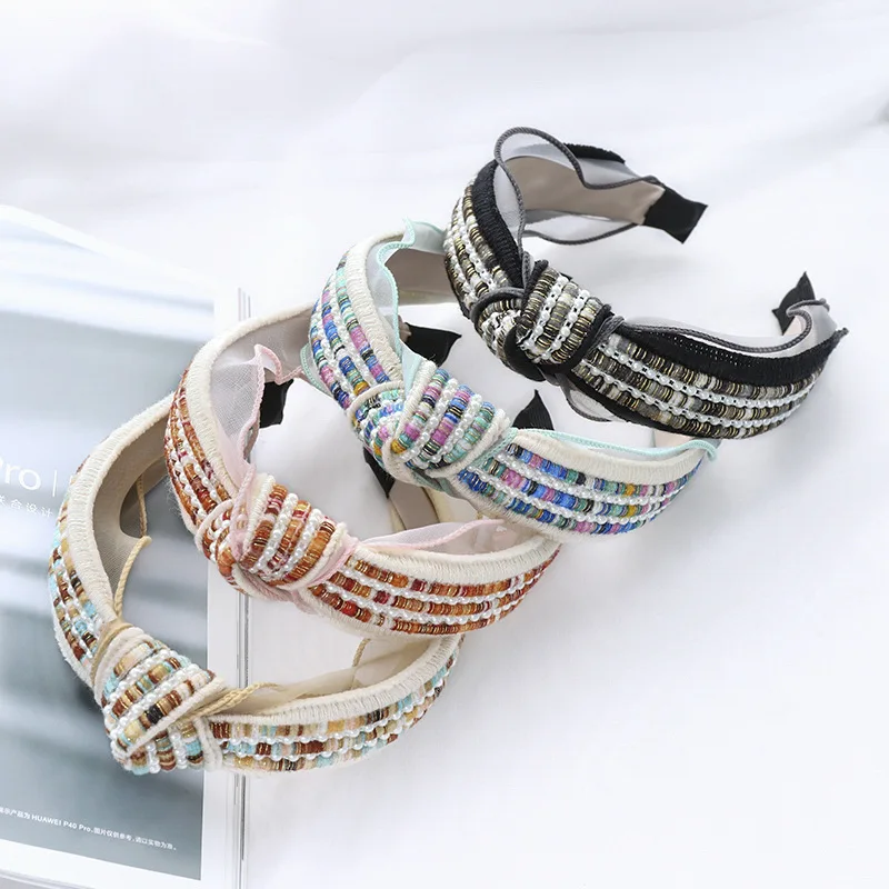 Блестки Кристальный Жемчуг повязки с узелком для женщин ободок бантиком