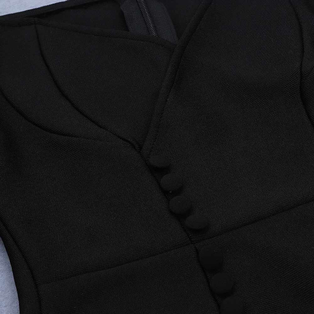 

Spring Women's Sexy Black V-neck Bandage Dress 2021 Fashion Card Shoulder Long Sleeve Twisted Split Knee-length Dress Vestidos