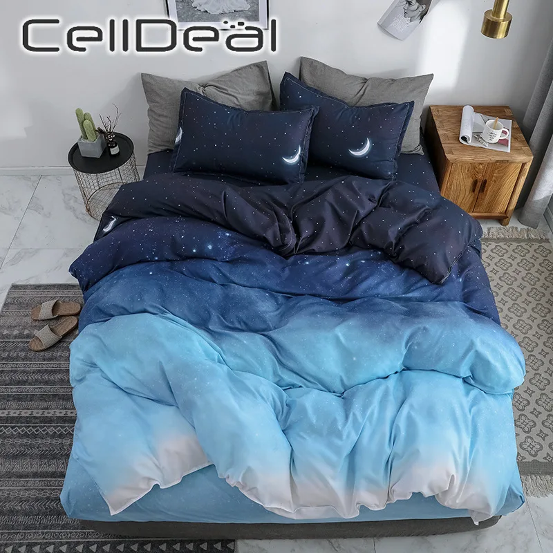 

Duvet Cover Set 3/4 Pieces Moon Pattern Gradient Blue Aesthetic Bedclothes Include Bed Sheet Pillowcase Cover Comforter Oceania