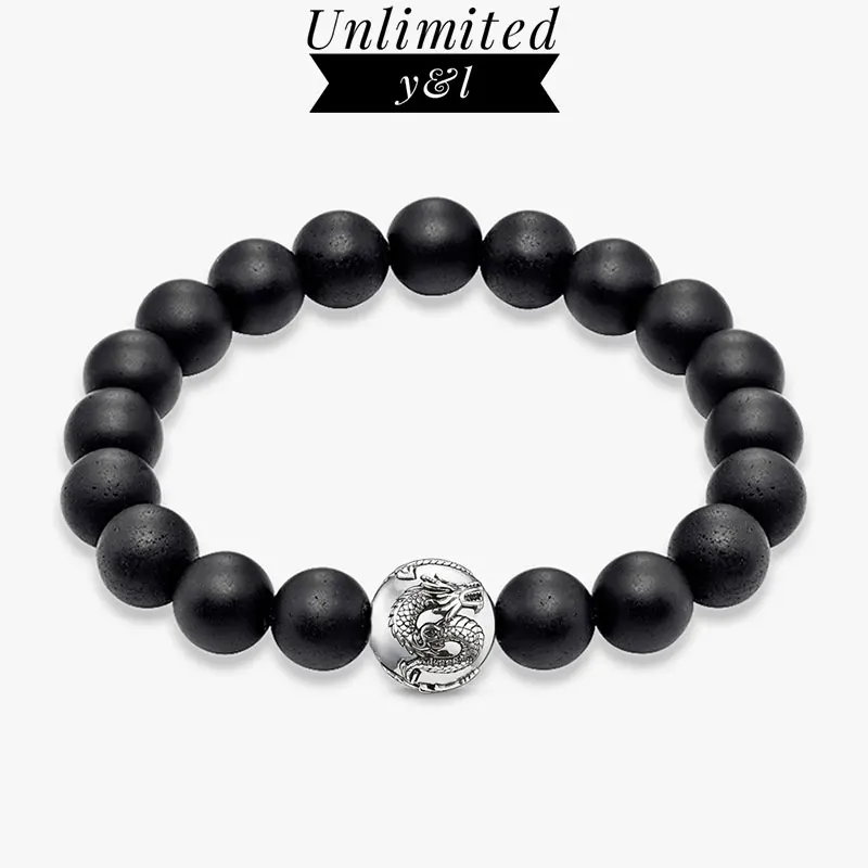 10 мм браслеты с драконом для мужчин и женщин черный обсидиан из бисера Томас