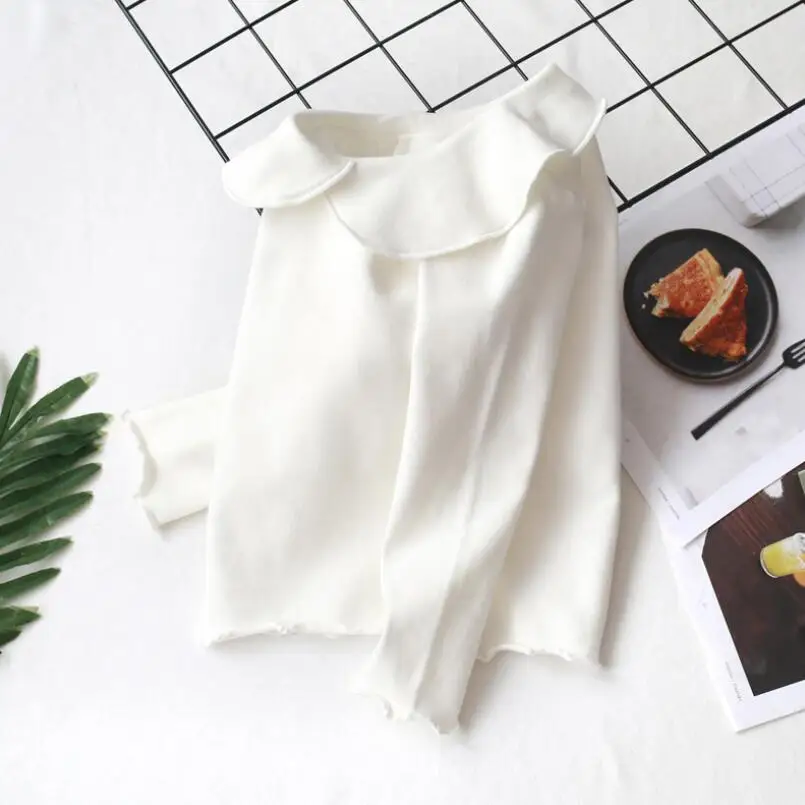 white baby shirts Блузка для девочек хлопковая Футболка с воротником «Питер Пэн» Детские рубашки Однотонная рубашка с длинными рукавами для малышей футболка для девочек топы, детская одежда - Цвет: white baby shirts
