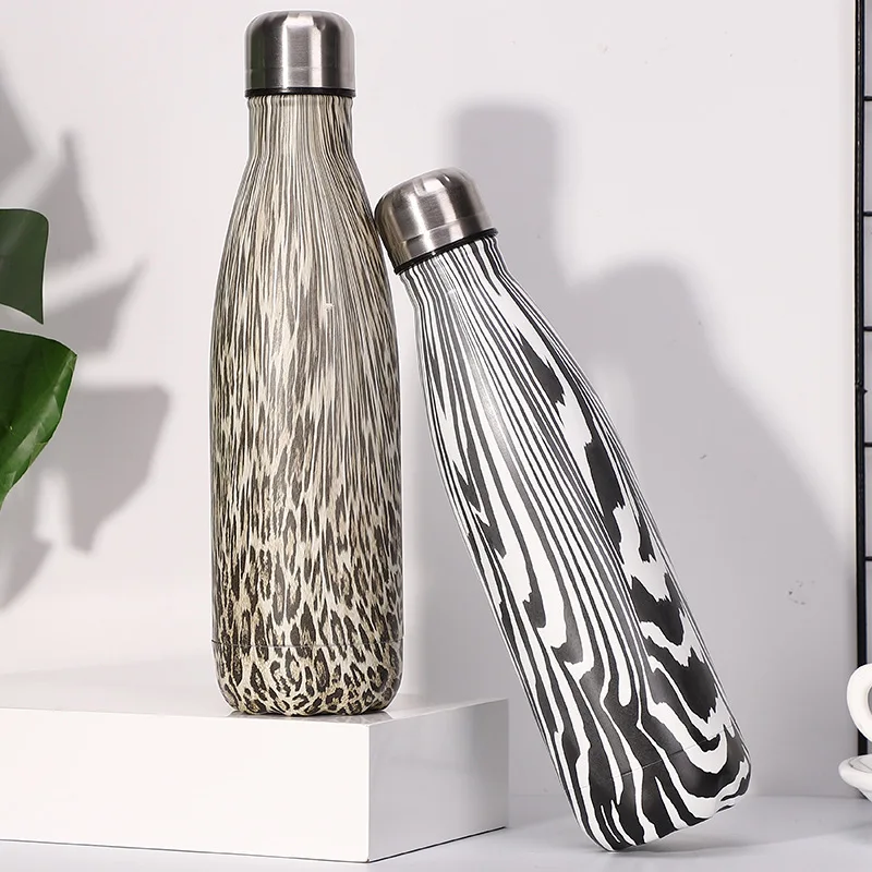 Леопардовый термос колба креативная деревянная бутылка для воды из нержавеющей