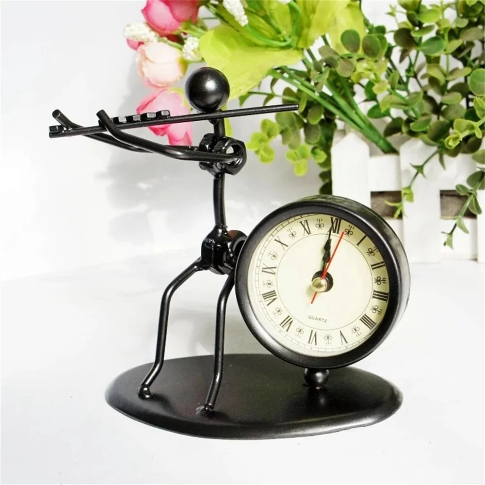 

Creative Musical Instrument Little Iron Man Decoration Retro Iron Art Home DecorationDoll Model Musician Crafts With Clock