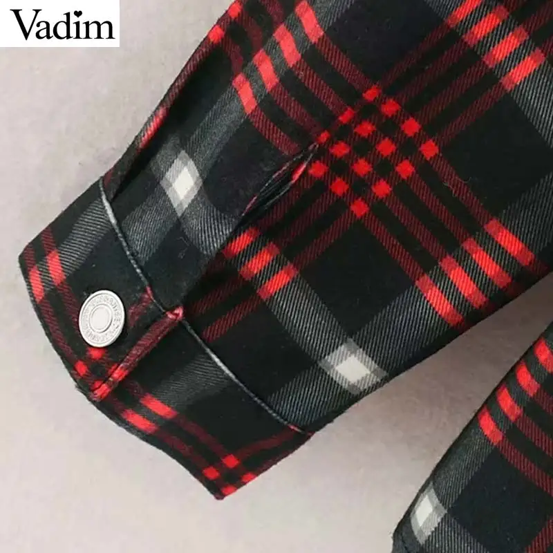Женское элегантное платье vadim клетчатые блузки карманы декорированные рубашки с