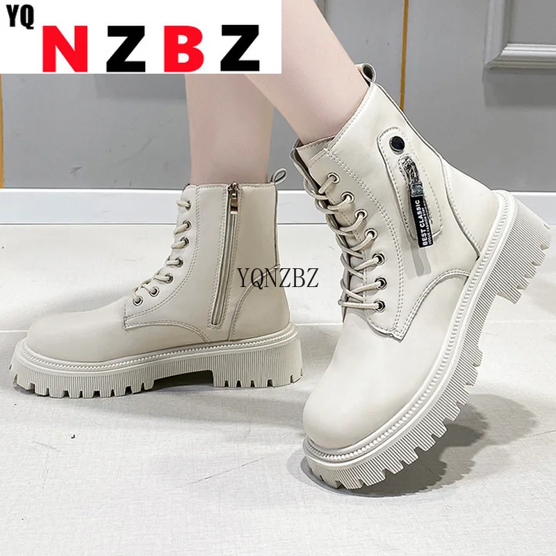 

New Autumn PU Leather Fashtion Platform Waterproof Women39;s Martin Boots Comfortable Round Head Lace-up Zipper Women39;s Boots