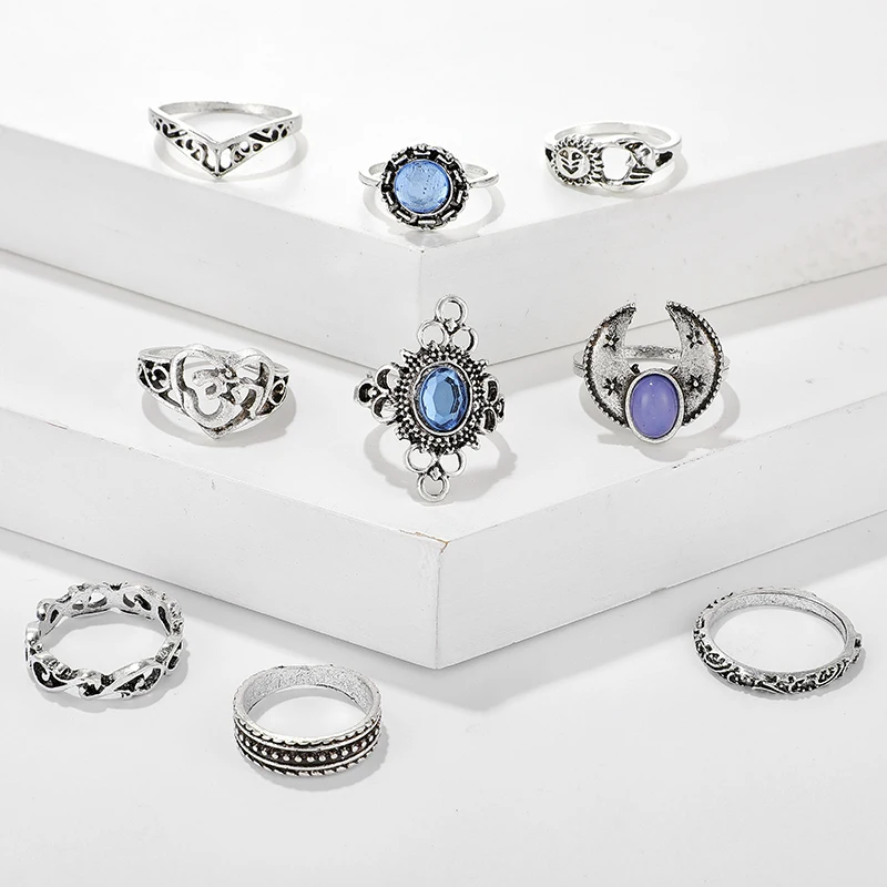 Комплект колец Tocona с Луной и звездами для мужчин женщин винтажный комплект из 10