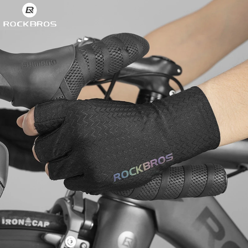 

ROCKBROS Cycling Gloves Ice Silk Sunscreen Breathable Shockproof Men Sports Short Hiking Fishing MTB Road Bike SBR Pad Gloves