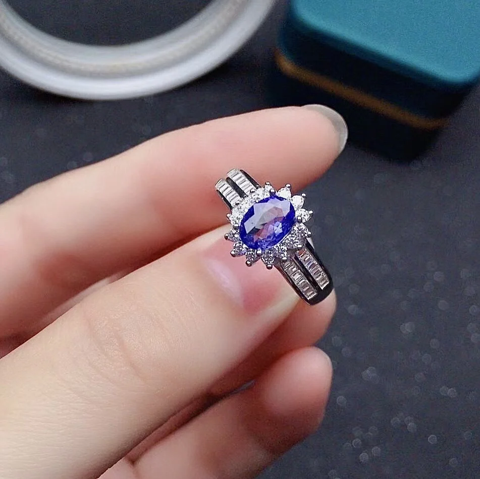 Роскошное кольцо из танзанита для вечеринки 100% карат 5 мм * 7 925 натуральный
