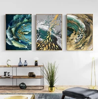 abstract golden fish white bird canvas painting modern posters and prints blue green wall art picture for living room home decor