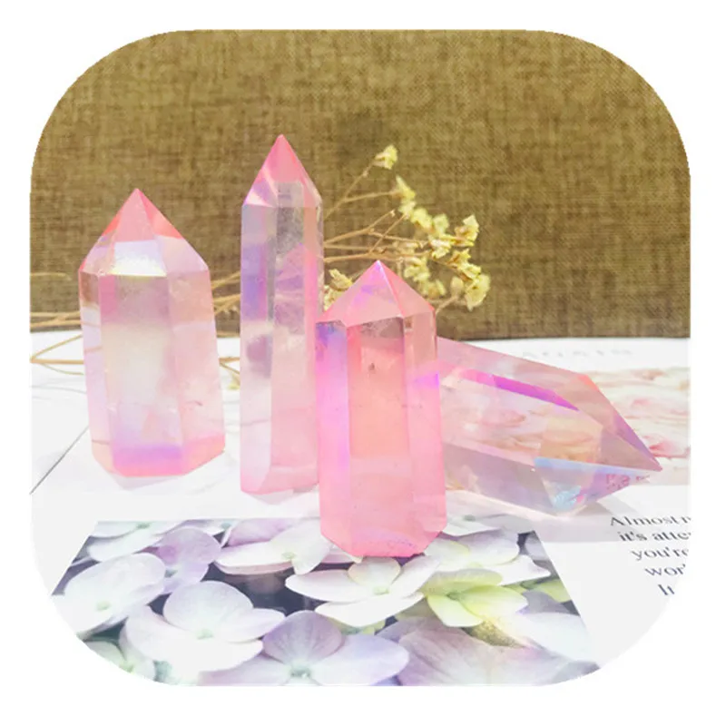 

Pink Aura Clear Quartz Wand Point Natural Stones Minerals Crystals Gems Healing Reiki For Home Decoration Gemstones