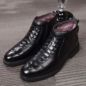 Мужские Водонепроницаемые ботинки из натуральной коровьей кожи, с крокодиловой текстурой