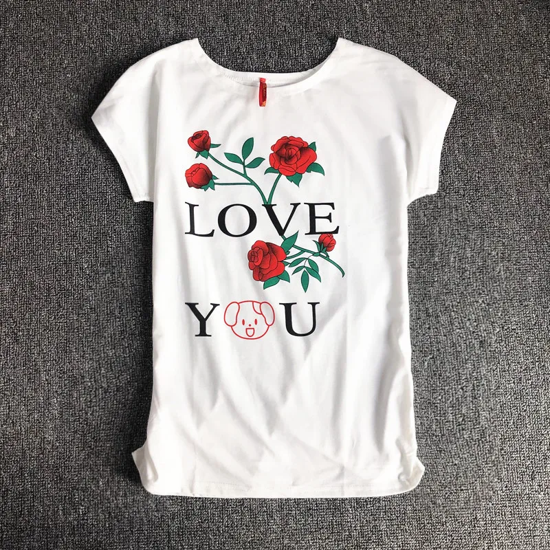 O Neck Pullover Short Sleeve T Shirt Women Heart Pattern Loose Lovers Cotton Tees Summer New Causal Wild Ladies Top