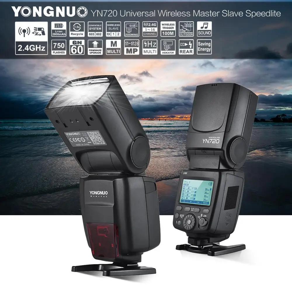 

YONGNUO YN720 Flash Speedlite Wireless Flash Master Slave Speedlite GN60 LCD Display W/Battery for Canon Nikon Sony DSLR Camera