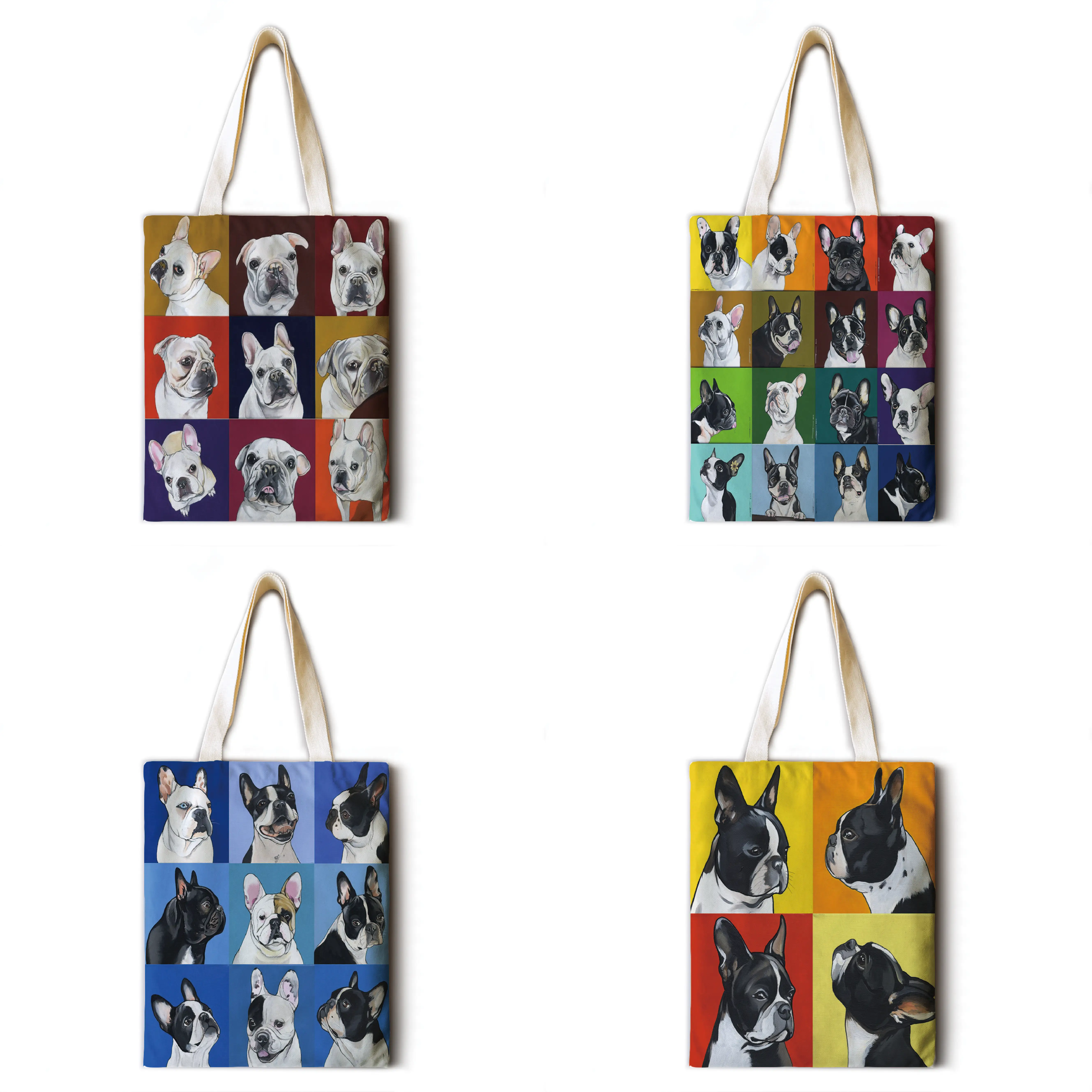 Сумка тоут с принтом французского бульдога из хлопка и льна женская сумка через