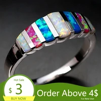 visisap multicolor artificial opal rings for women unique cute simple lady party ring size 5 to 12 student fashion jewelry b2419
