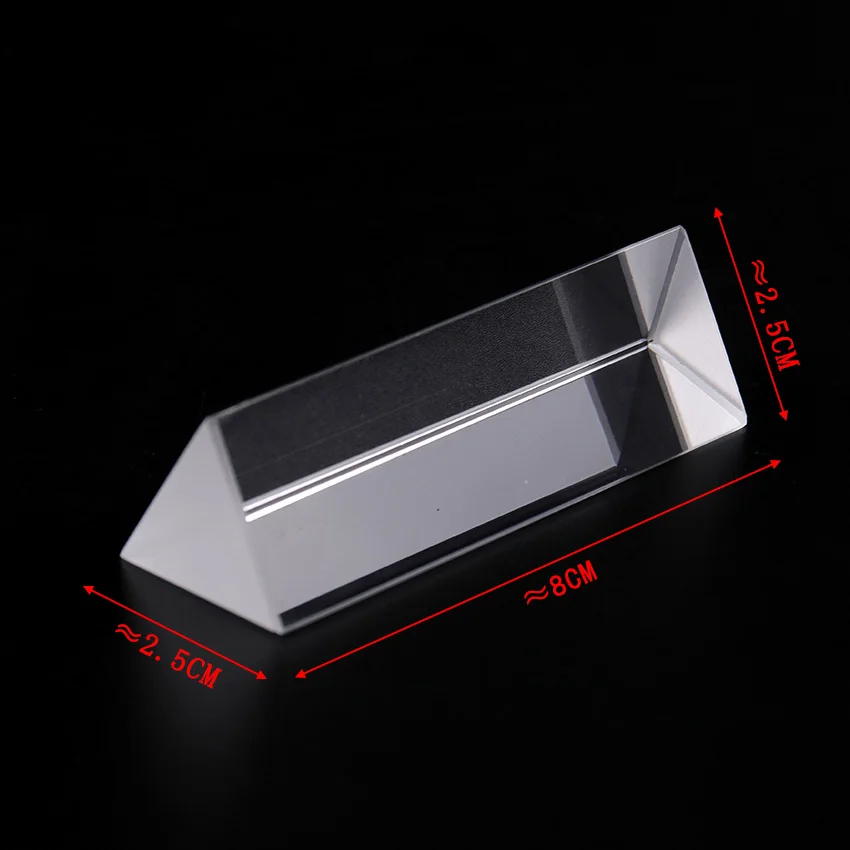 

1PC Triangular Prism Optical Prisms Glass Physics Teaching Refracted Light Spectrum Rainbow Teaching Equipment 25x25x80mm