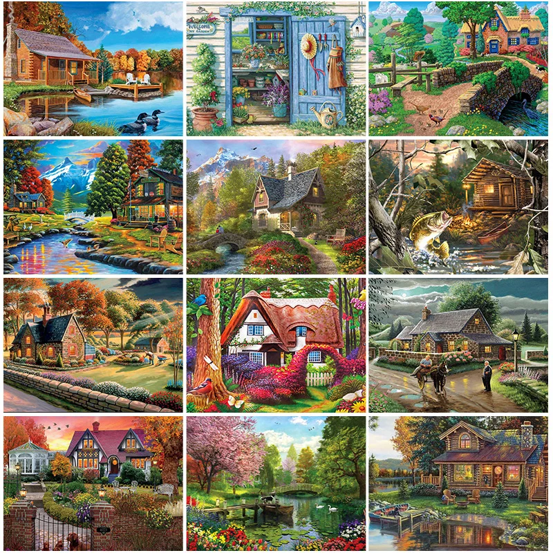 

5D алмазная живопись «сделай сам», Европейский Риверсайд, коттедж, вышивка крестиком, алмазная вышивка стразы, мозаичная картина, домашний д...