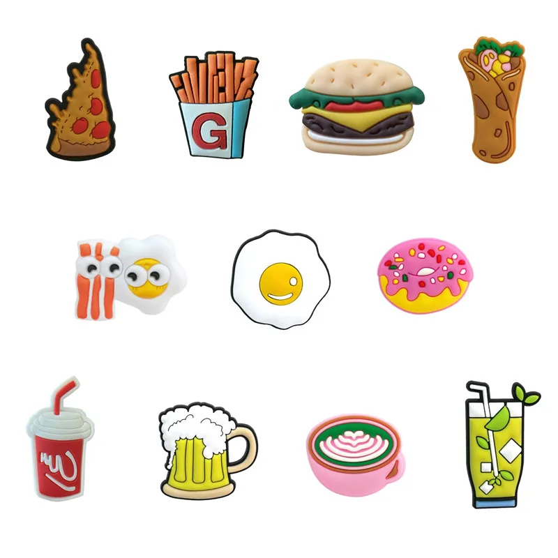 

Novelty Food Style Shoe Charms Accessories New Cute Beer/Pizza/Fries Shoe Buckle Decoration for croc jibz Kids Party X-mas Gifts
