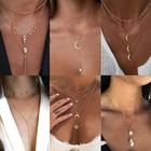 Ожерелье-чокер женское, подвеска Звезда Луна в богемном стиле, винтажное, длинная Очаровательная цепочка