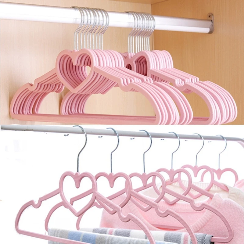 

10pcs Bow Heart Pattern Baby Clothes Hanger Rack Plastic Windproof Suit Coat Hangers Closet Organizer for Adult Children