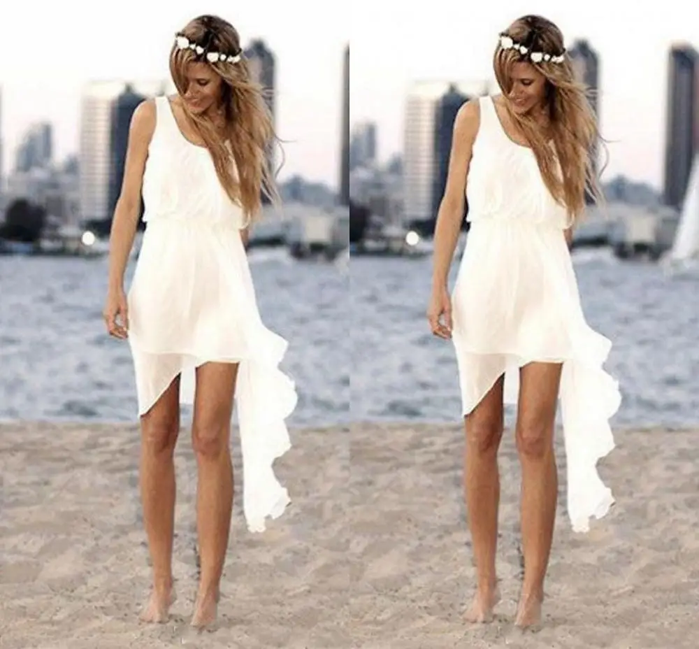 Сексуальное короткое пляжное свадебное платье дешевые шифоновые летние