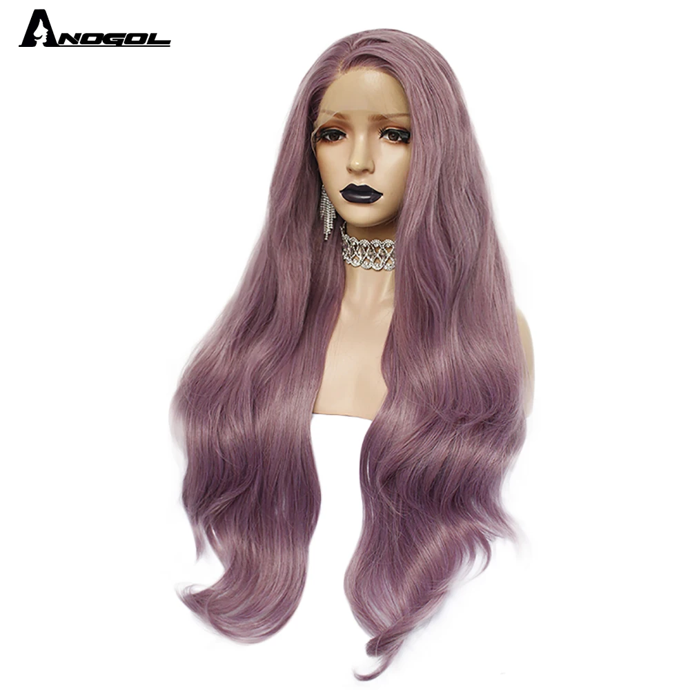 Anogol фиолетовые длинные натуральные волнистые волосы из высокотемпературного