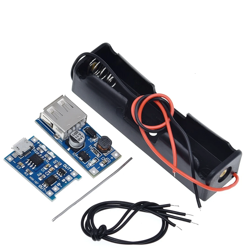 5V 1A 18650 TP4056 модуль зарядного устройства литиевой батареи DIY KIT+ 1X18650 чехол для аккумулятора+ 5V 600MA USB Мобильная плата повышения мощности