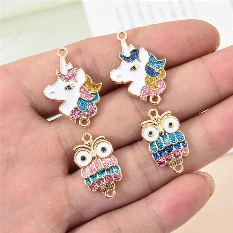 10 шт Красочные Блестки Единорог Разъем Кулон для серьги браслет ожерелье DIY