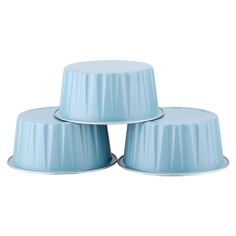 100Pcs 5Oz 125Ml Disposable Cake Baking Cups Muffin Liners with Lids Aluminum Foil Cupcake Cups-Blue |