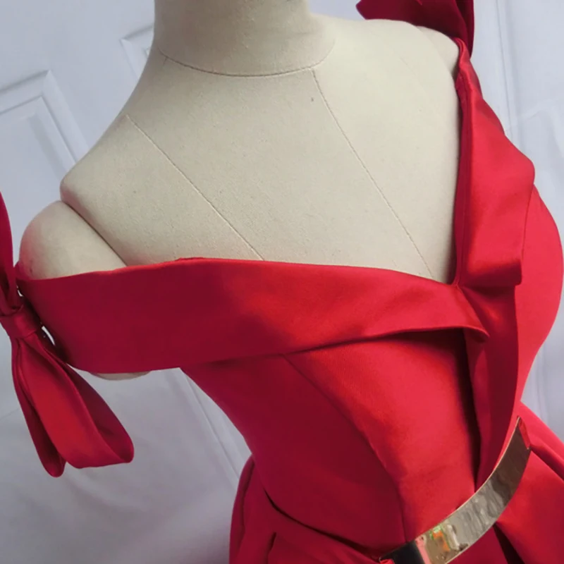 AnXin SH принцессы красное сатиновое платье с большим бантом вечернее вечерние в