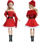Один комплект, красное платье, зимняя одежда, шапка, ботинки, сумочка, аксессуары, Рождественский наряд, Одежда для куклы Барби, детские игрушки для дома