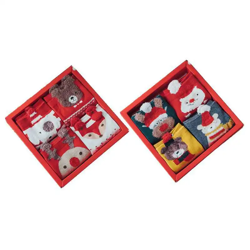 Christmas Socks Boxed Cartoon Cute Middle Tube Socks Female Cotton Socks Red Christmas Socks Gift Box