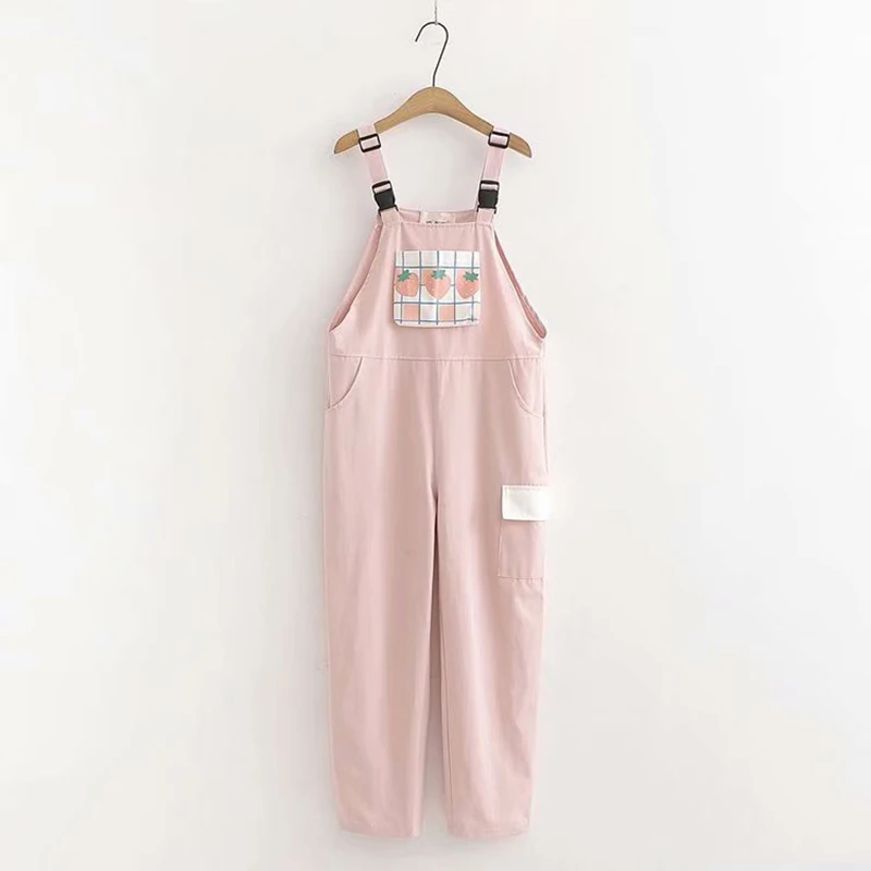 Женские повседневные брюки Harajuku Kawaii розовые клетчатые штаны на бретелях с