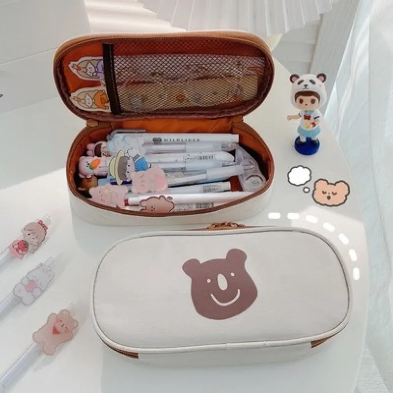 

Bear Large Capacity Pencil Case School Students Stationery Pen Storage Bag Supplies Box Cases Office