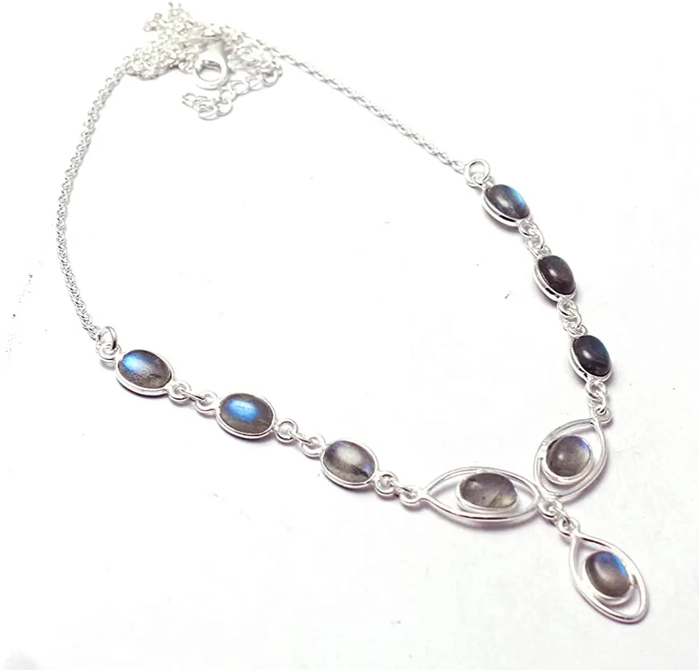 

Genuine Labradorite Necklace 925 Sterling Silver, 46 cm,2SN0152
