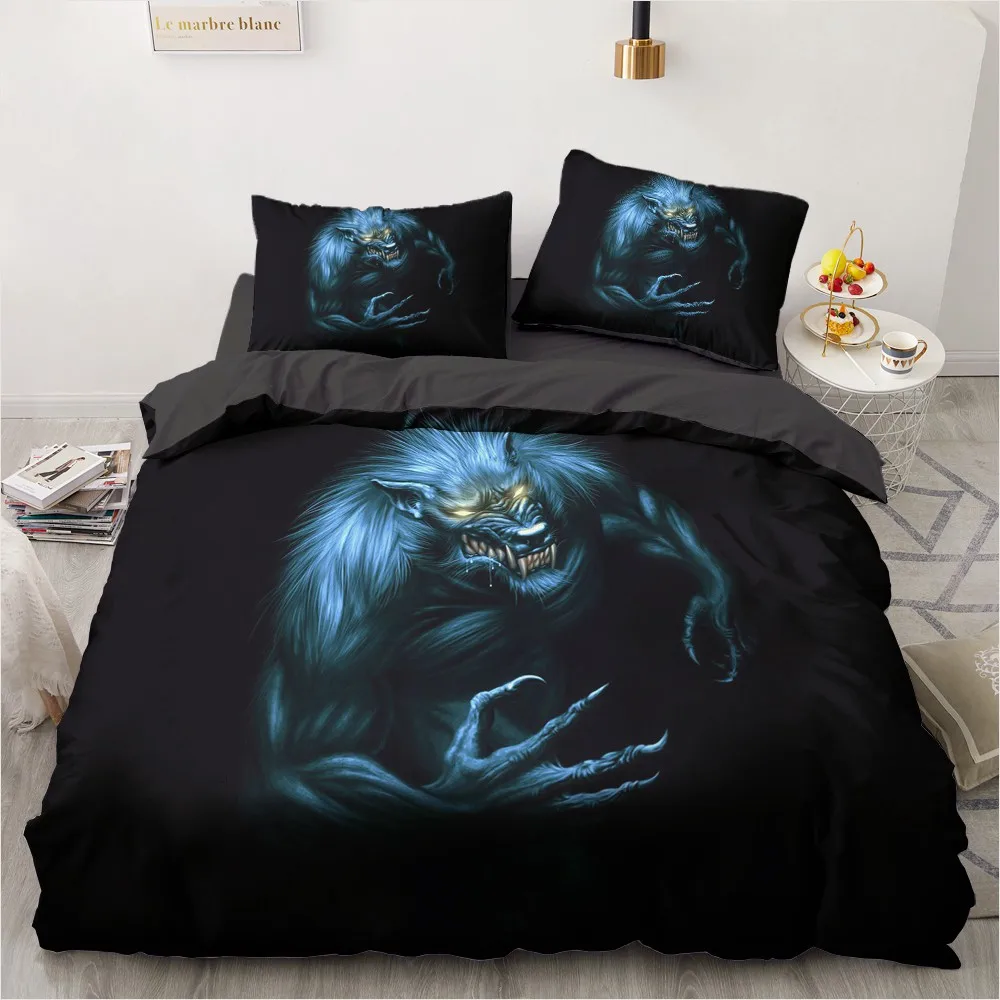 

3D Black Bedding Set Custom Design Modern Duvet Cover Sets Demon Bed Pillow Case King Queen Super King Twin Size 180*200cm