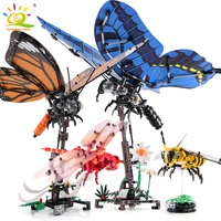 huiqibao simulated technical insect bee wrap butterfly dragonfly building block animal moc bricks city construction children toy