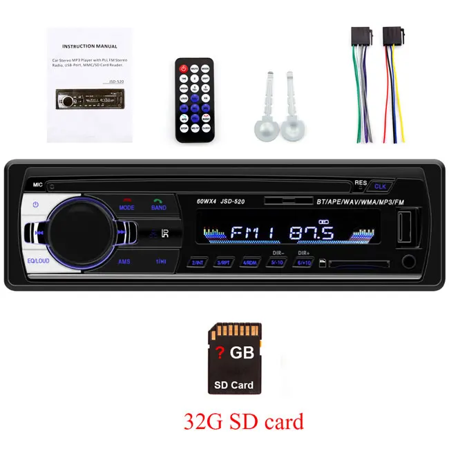 D-radio-32G SD 1 Din автомагнитола JSD520 12 в Bluetooth автомобильный стерео In-dash FM Aux вход поддержка Mp3/MP4 USB TF MMC WMA AUX IN TF автомобильный Радио плеер - Цвет: D-radio-32G SD