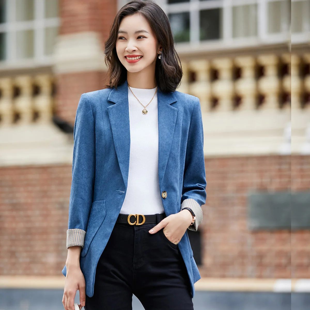 

Plus size women's jacket solid color button suit coat lapel coat cardigan coat women's spring and autumn long sleeve coat wo